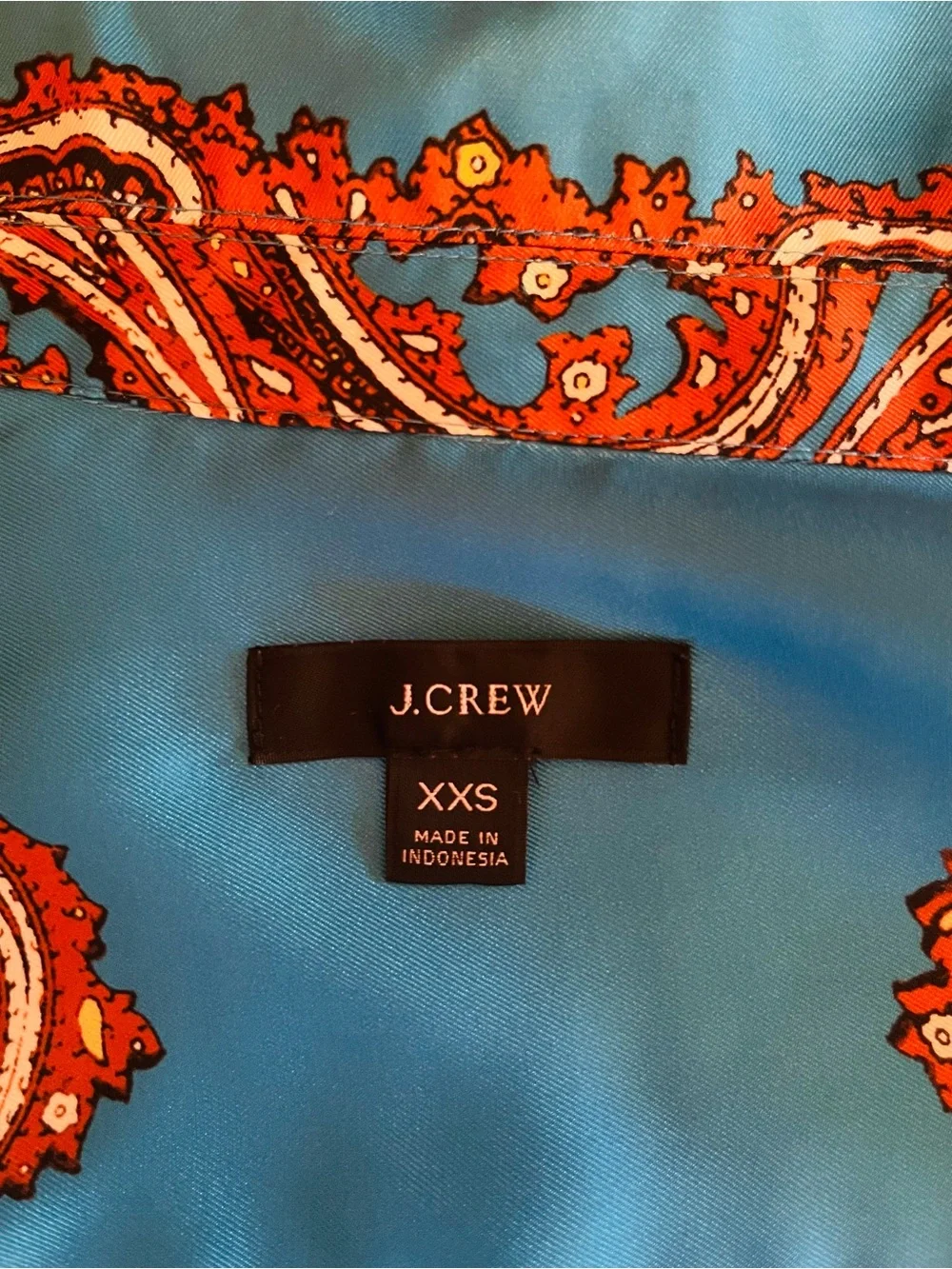 J. Crew Women's Bright Blue Paisley Print Button Down Blouse Size XXS